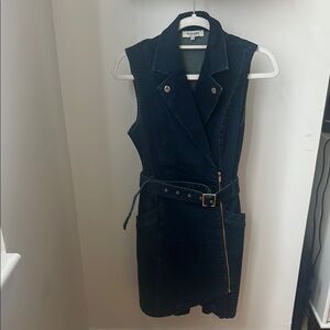 Blue Denim Dress V-neck Notched Collar Rock
